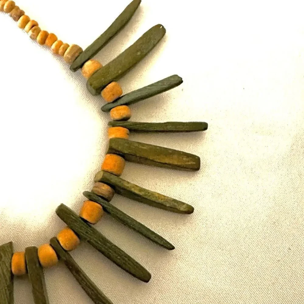 Green and brown wooden beaded necklace